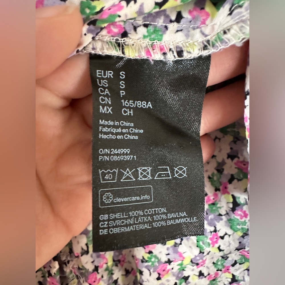 H&M Conscious Floral A-LINE COTTON Dress Floral Puff Sleeve size small - Picture 8 of 9